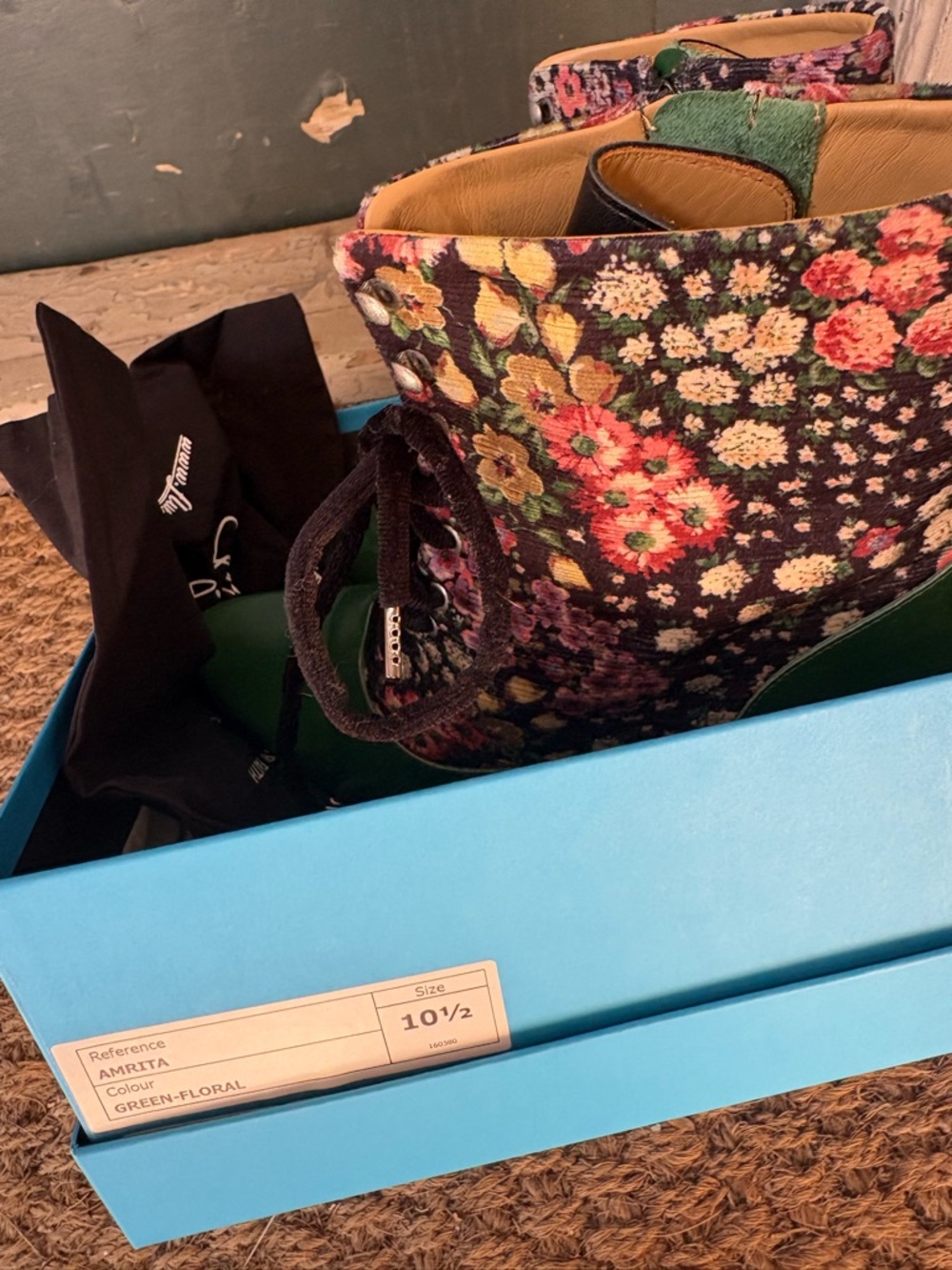 John Fluevog Amrita Lace-Up Mid-Calf Boots in Green and Floral - Picture 11 of 11